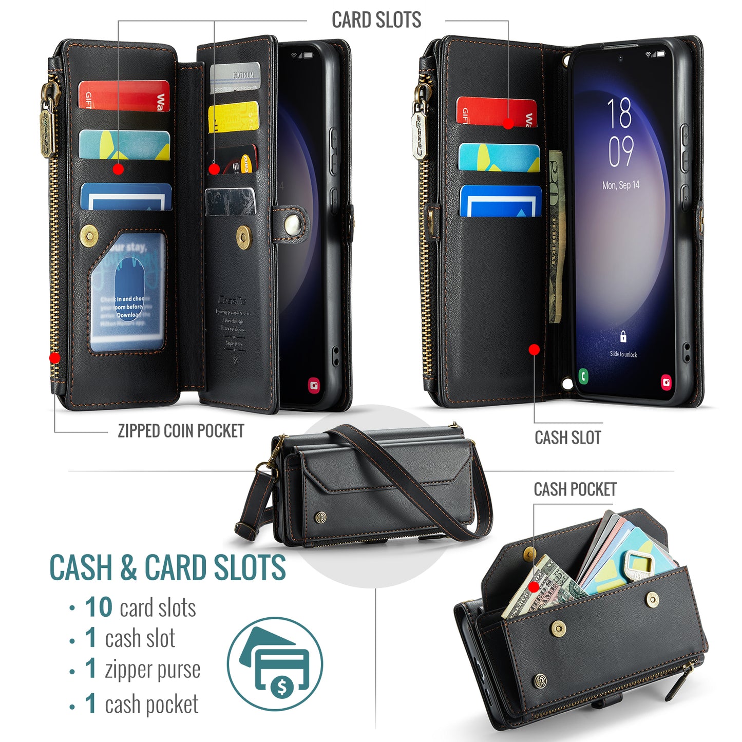 Women Shoulder Bag Samsung Galaxy S23+ Case Card Slots Buckle Pockets