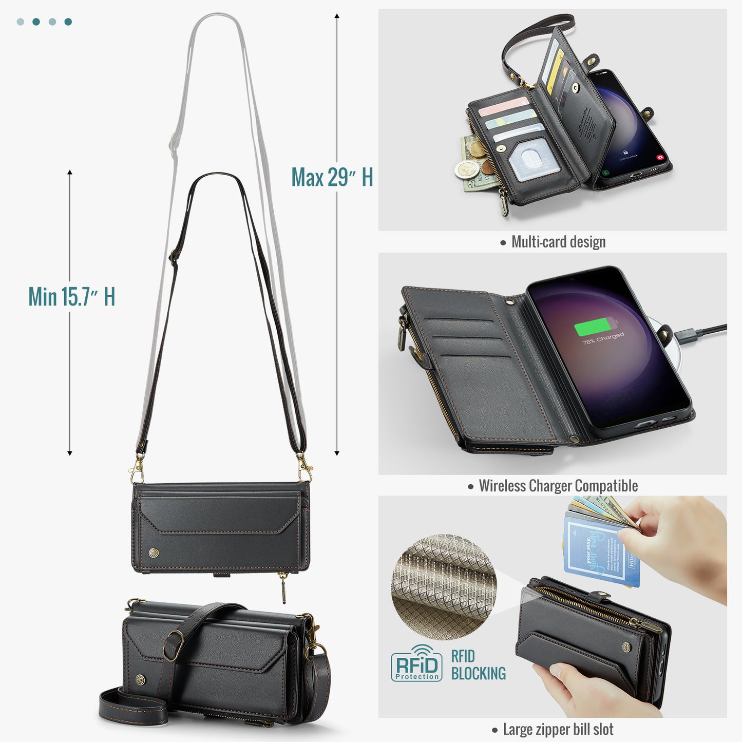 Women Shoulder Bag Samsung Galaxy S23+ Case Card Slots Buckle Pockets