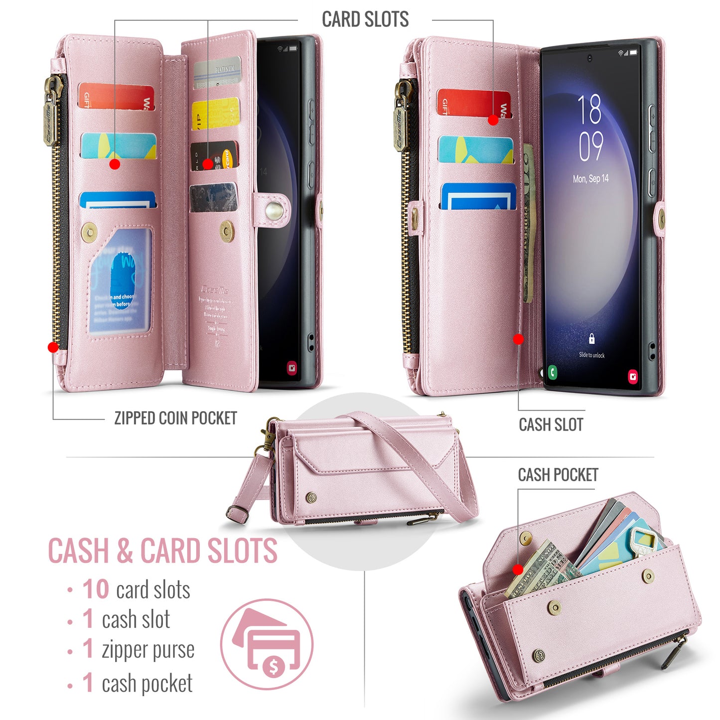 Women Shoulder Bag Galaxy S23 Ultra Case Card Slots Buckle Pockets