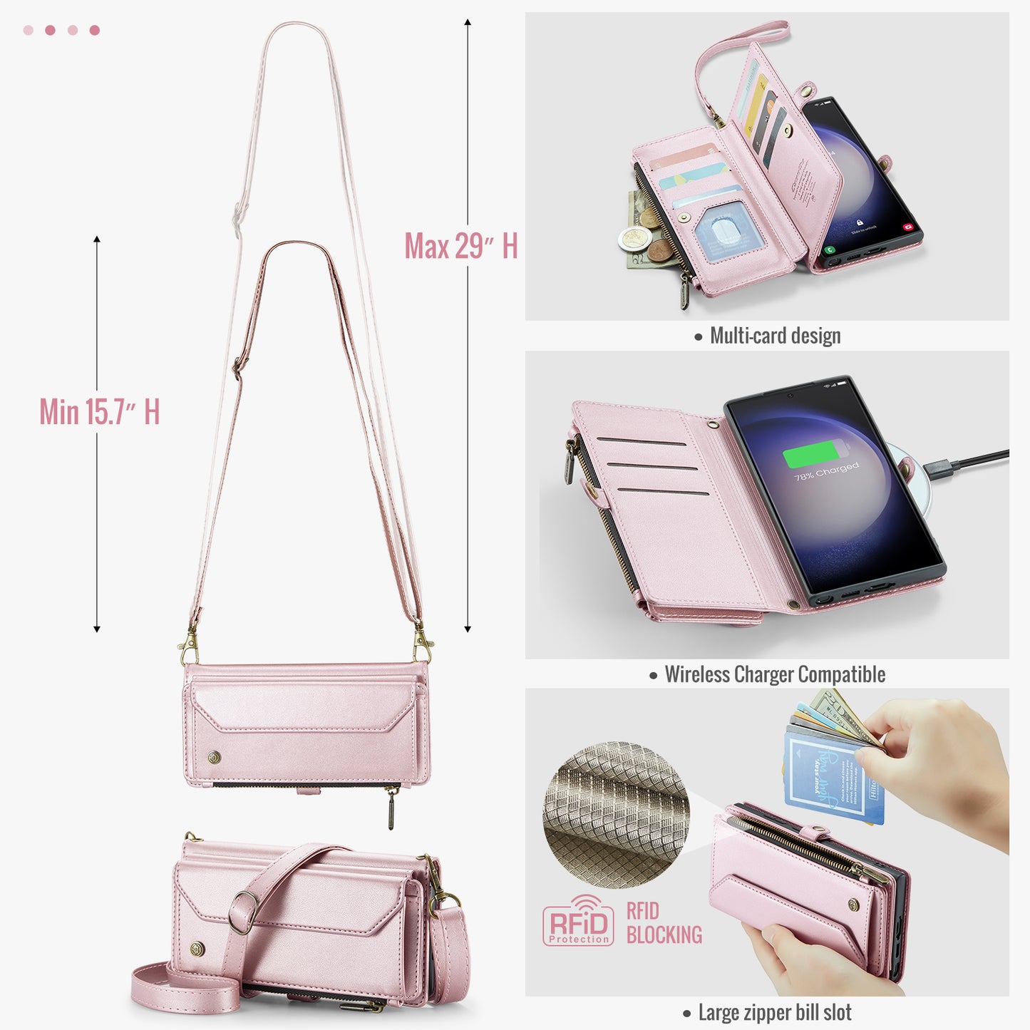 Women Shoulder Bag Galaxy S23 Ultra Case Card Slots Buckle Pockets