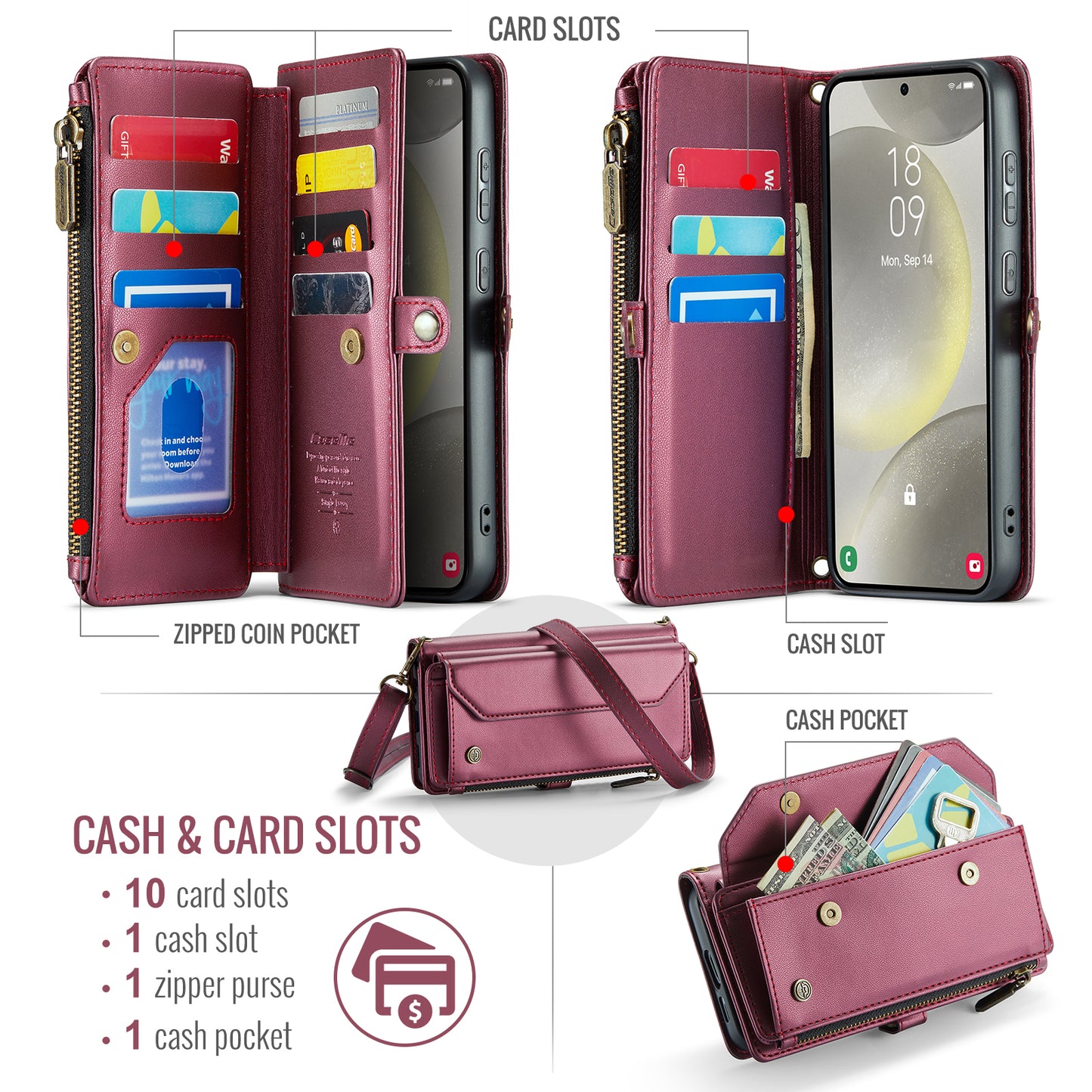 Women Shoulder Bag Samsung Galaxy S24+ Case Card Slots Buckle Pockets