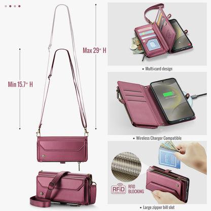 Women Shoulder Bag Samsung Galaxy S24 Case Card Slots Buckle Pockets