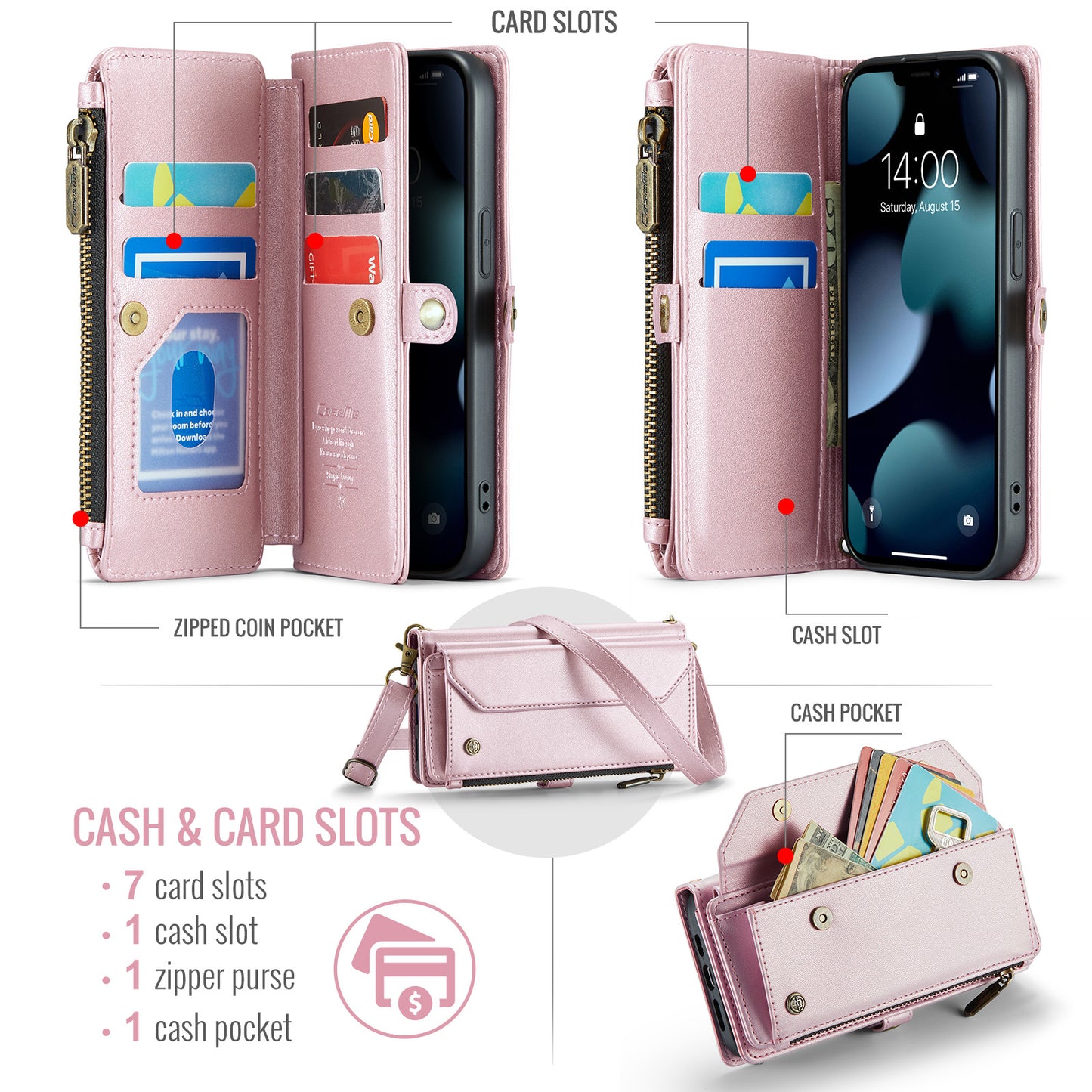 Women Shoulder Bag Apple iPhone 13 Pro Case Card Slots Buckle Pockets