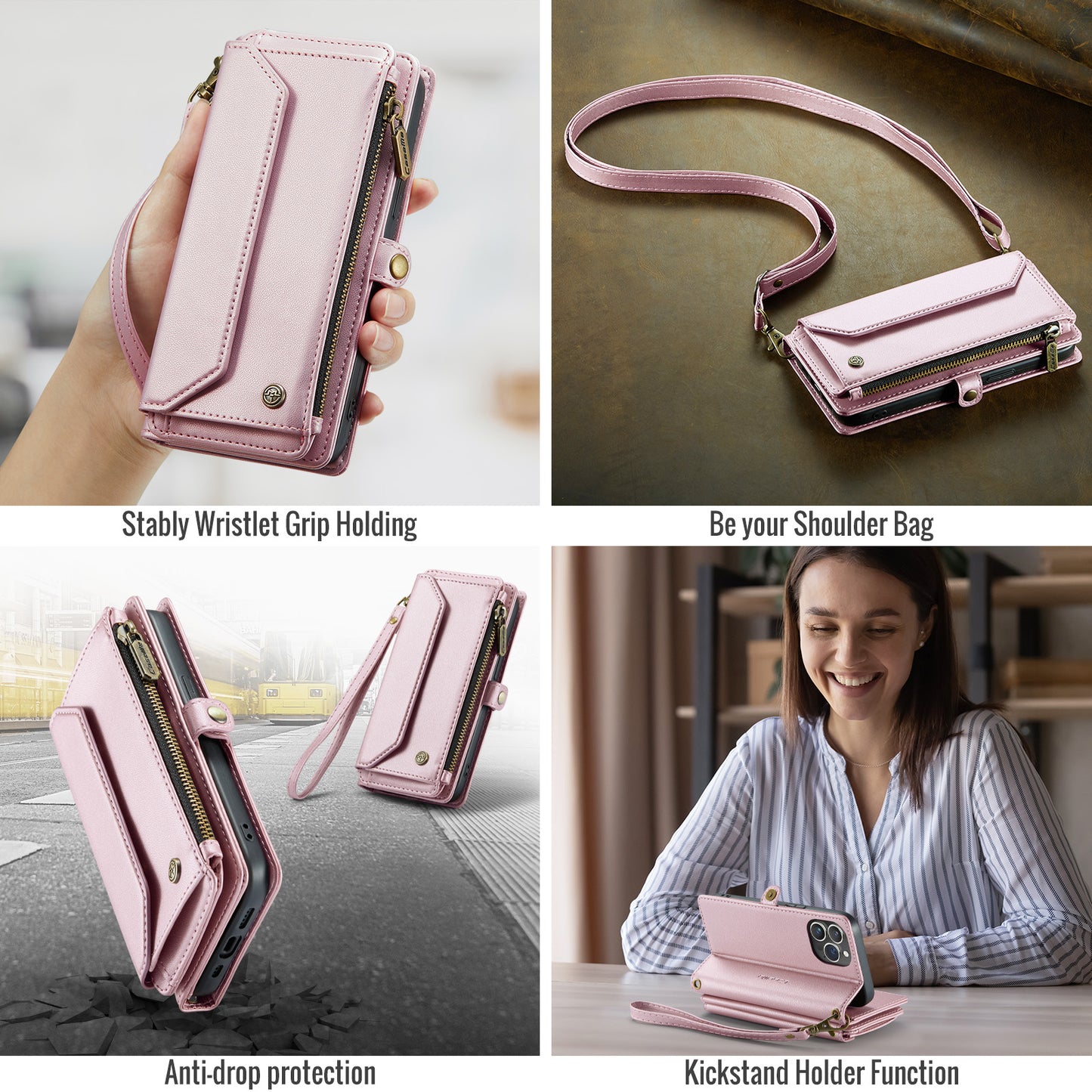 Women Shoulder Bag Apple iPhone 13 Pro Case Card Slots Buckle Pockets