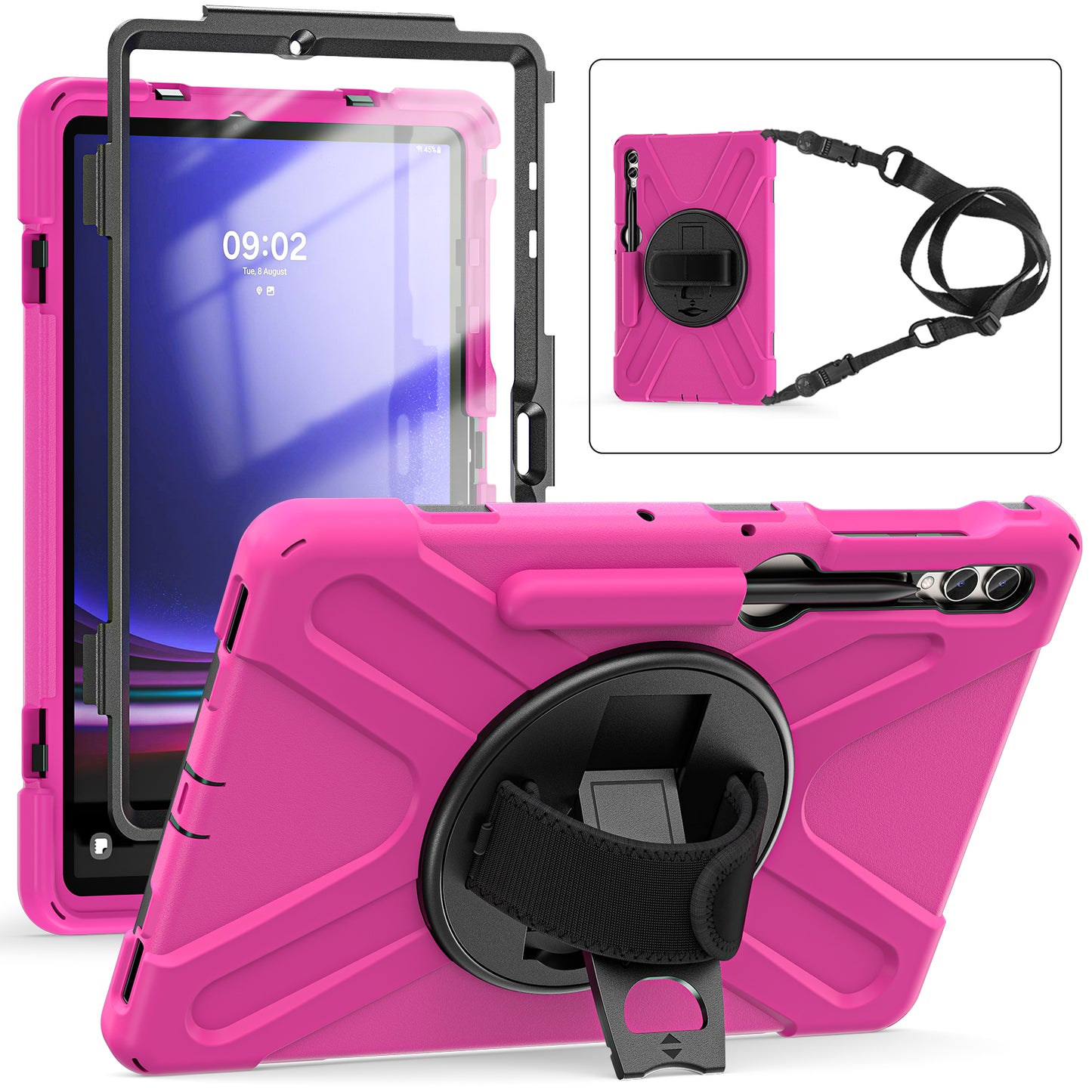 Pirate King Galaxy Tab S9+ Case 360 Rotating Stand Hand Shoulder