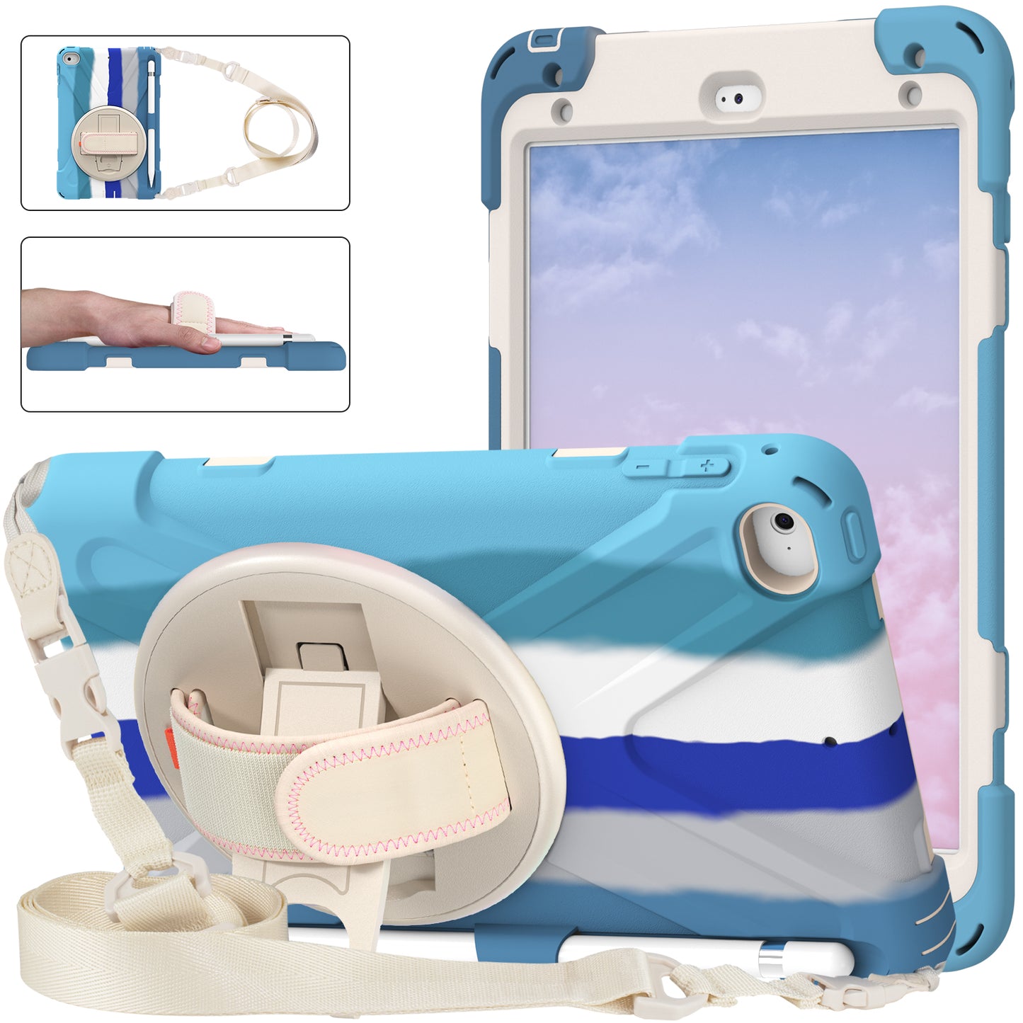 Pirate King iPad Mini 4 Case 360 Rotating Stand Hand Shoulder Strap