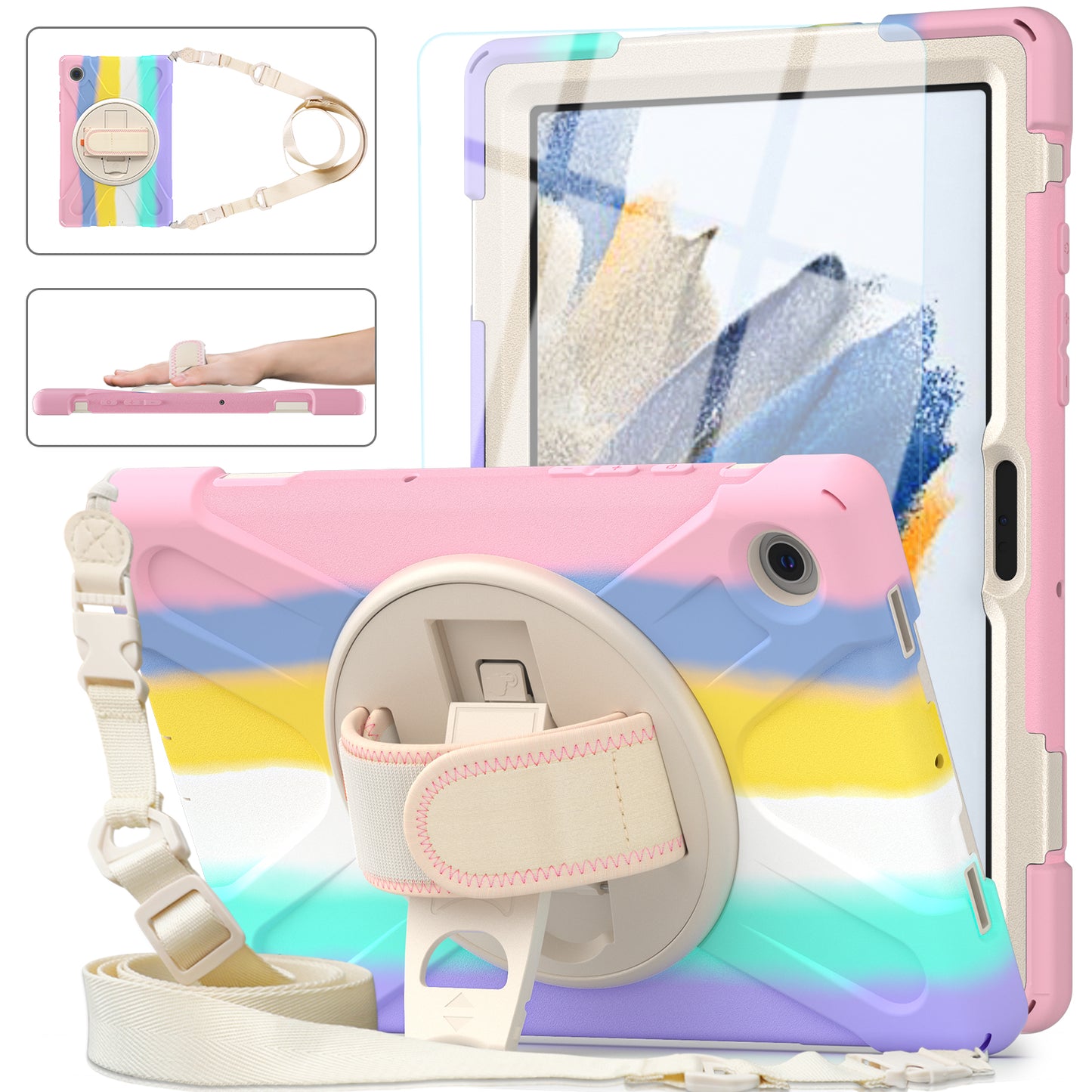 Pirate King Galaxy Tab A8 Case 360 Rotating Stand Hand Shoulder Strap