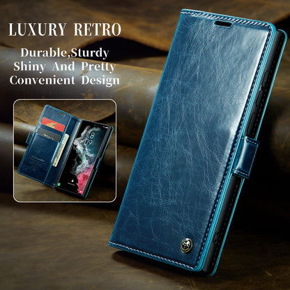 Luxury Retro Leather Galaxy S22 Ultra Case Sturdy Shiny Flip Stand