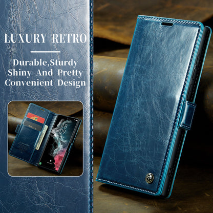 Luxury Retro Leather Galaxy S22 Ultra Case Sturdy Shiny Flip Stand