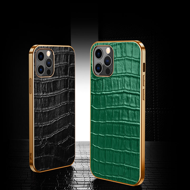 Electroplating Crocodile Genuine Leather iPhone 12 Case