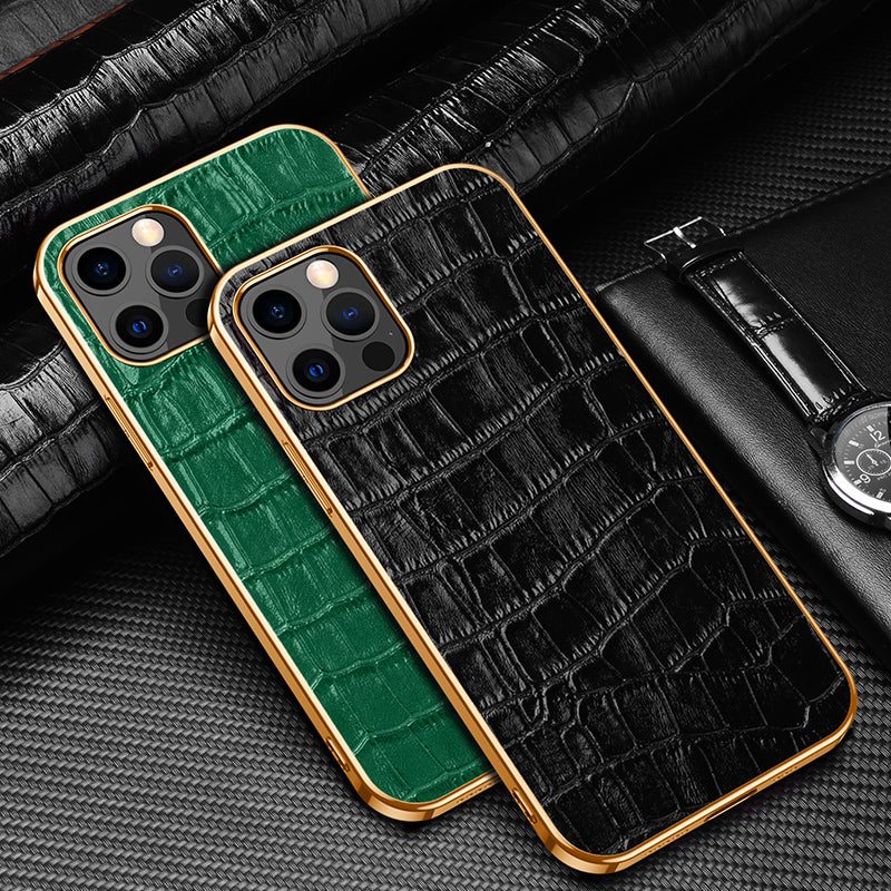 Electroplating Crocodile Genuine Leather iPhone 12 Case