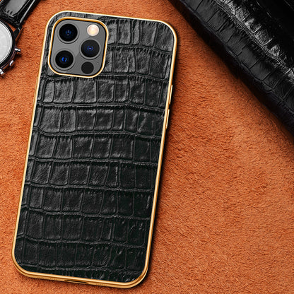 Electroplating Crocodile Genuine Leather iPhone 12 Case