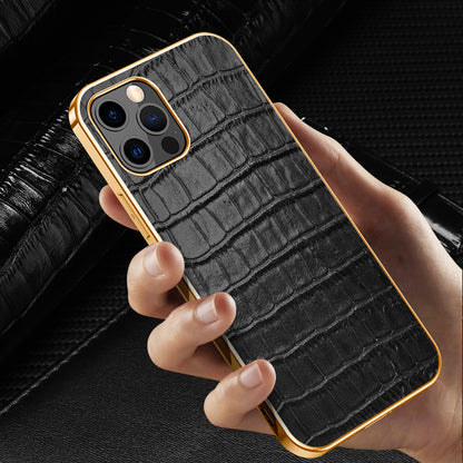 Electroplating Crocodile Genuine Leather iPhone 12 Case