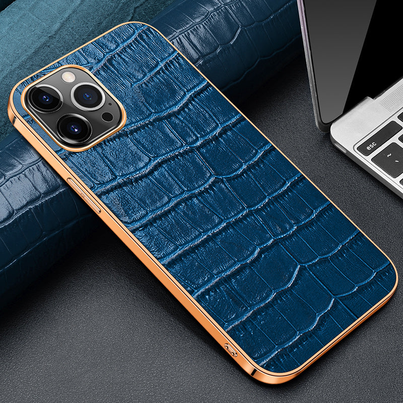 Electroplating Crocodile Genuine Leather iPhone 12 Case