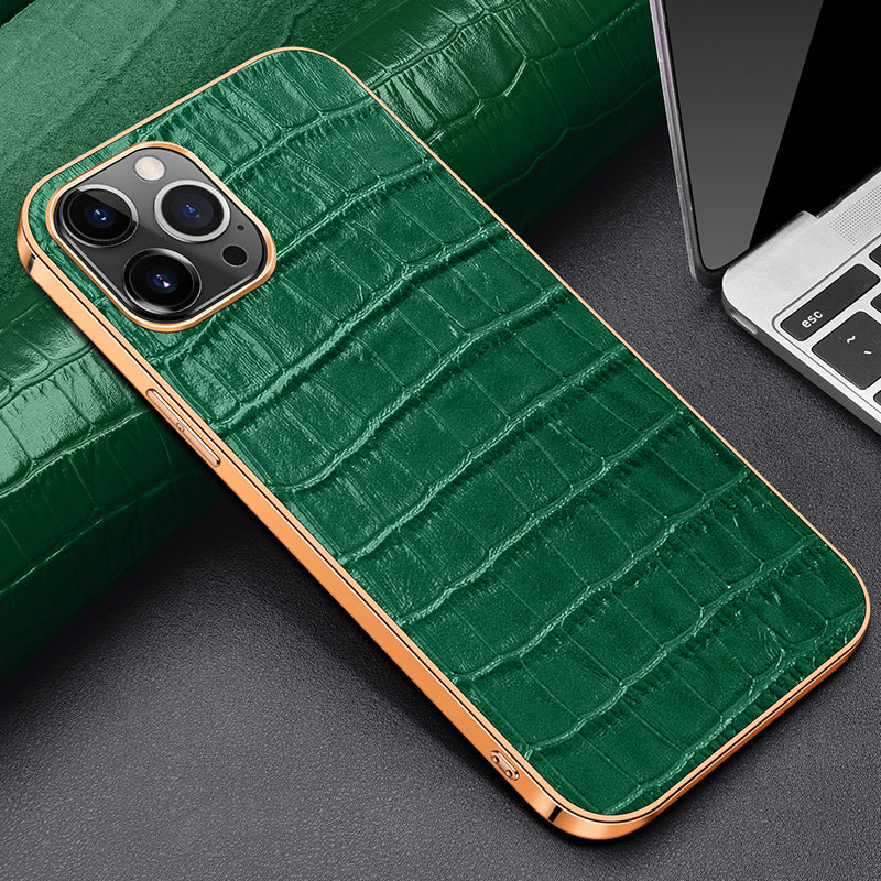 Electroplating Crocodile Genuine Leather iPhone 12 Case