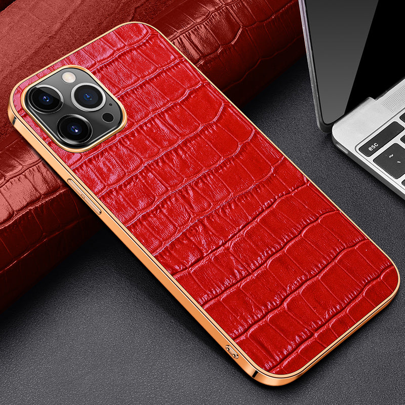 Electroplating Crocodile Genuine Leather iPhone 12 Case