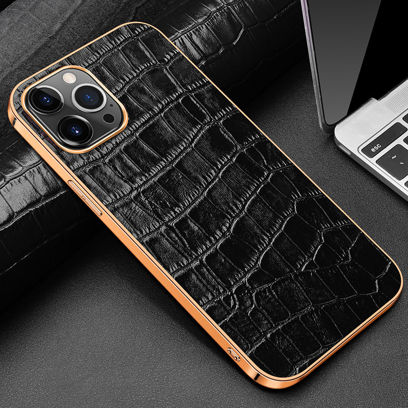 Electroplating Crocodile Genuine Leather iPhone 13 Case