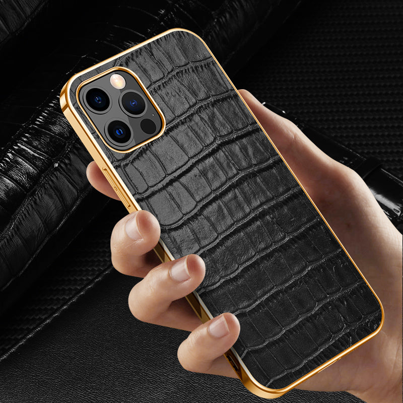 Electroplating Crocodile Genuine Leather iPhone 13 Case