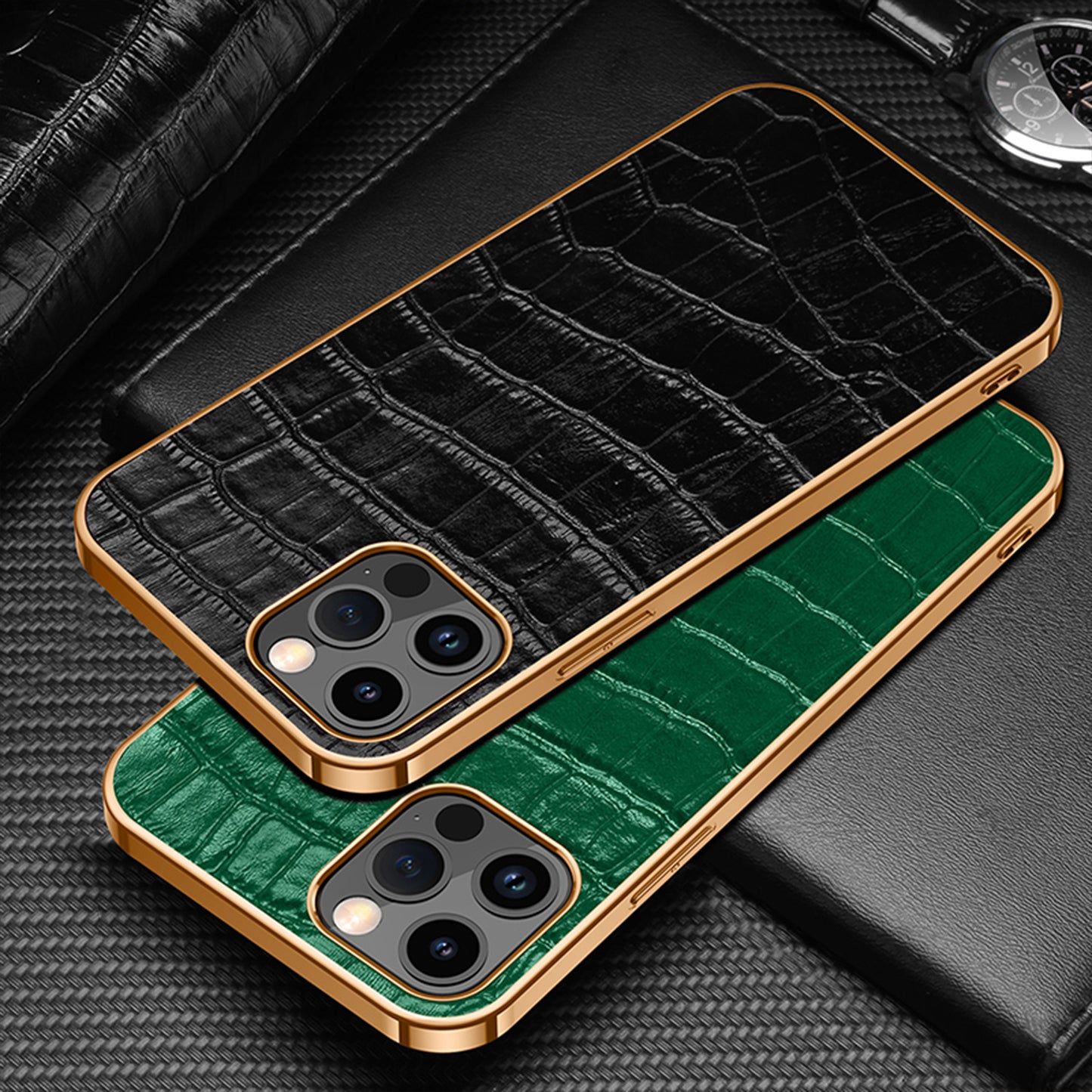 Electroplating Crocodile Genuine Leather iPhone 14 Plus Case