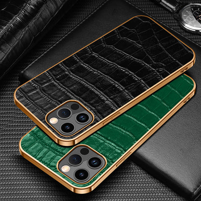 Electroplating Crocodile Genuine Leather iPhone 14 Plus Case