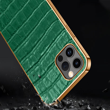 Electroplating Crocodile Genuine Leather iPhone 14 Plus Case