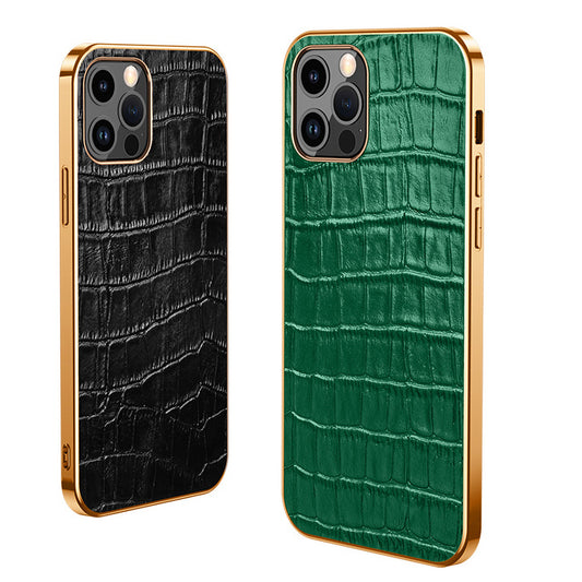 Electroplating Crocodile Genuine Leather iPhone 15 Plus Case