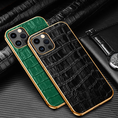 Electroplating Crocodile Genuine Leather iPhone 15 Plus Case