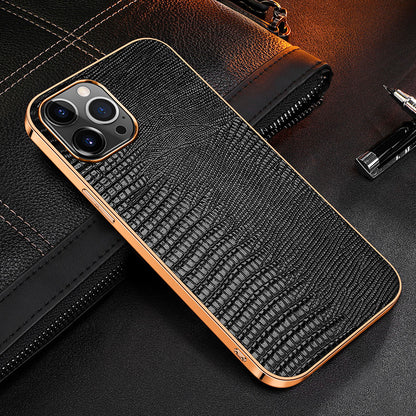 Electroplating Lizard Genuine Leather iPhone 12 Pro Case