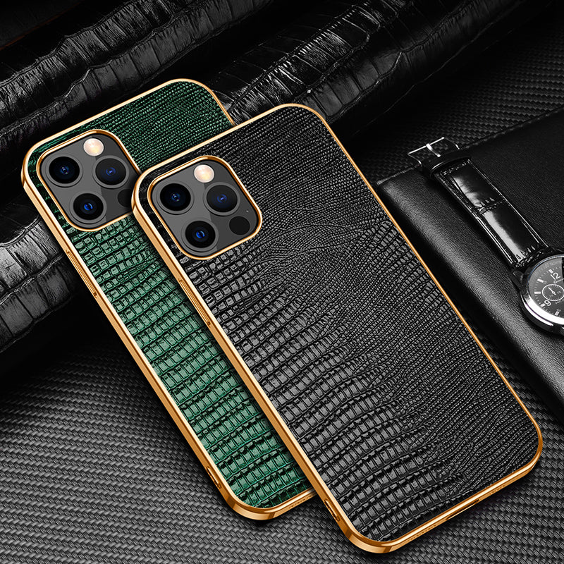 Electroplating Lizard Genuine Leather iPhone 12 Pro Case