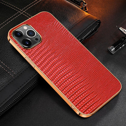 Electroplating Lizard Genuine Leather iPhone 12 Pro Case