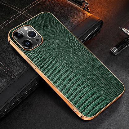 Electroplating Lizard Genuine Leather iPhone 14 Plus Case