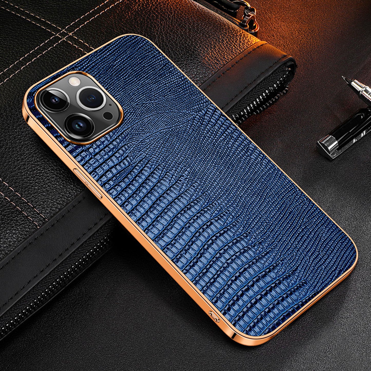 Electroplating Lizard Genuine Leather iPhone 16 Case