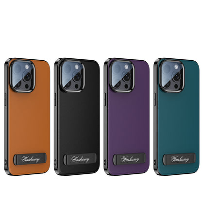 Electroplating Kickstand Genuine Leather iPhone 15 Pro Max Case