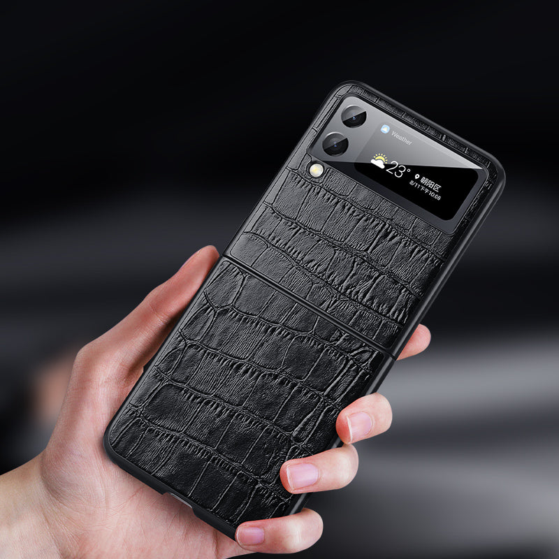 Soft TPU Crocodile Genuine Leather Galaxy Z Flip3 Case