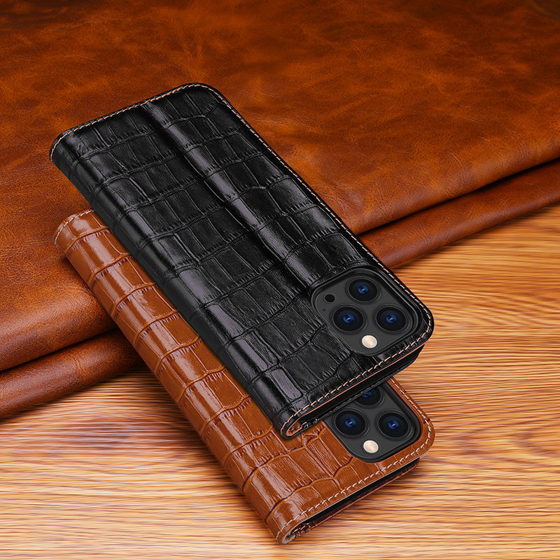 Wallet Crocodile Genuine Leather iPhone 13 Case Flip