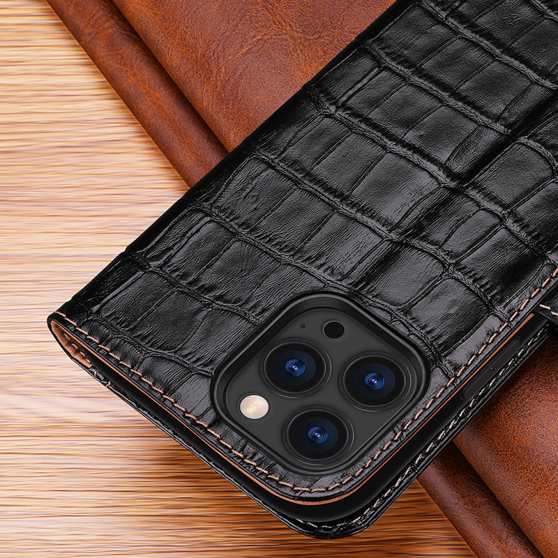 Wallet Crocodile Genuine Leather iPhone 13 Case Flip