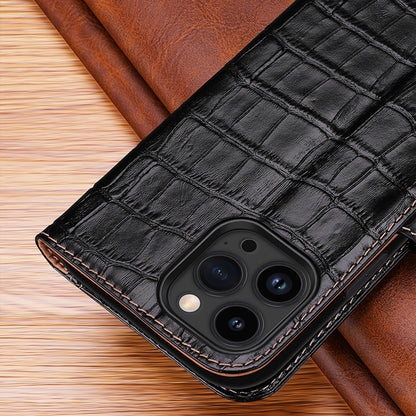 Wallet Crocodile Genuine Leather iPhone 15 Plus Case Flip