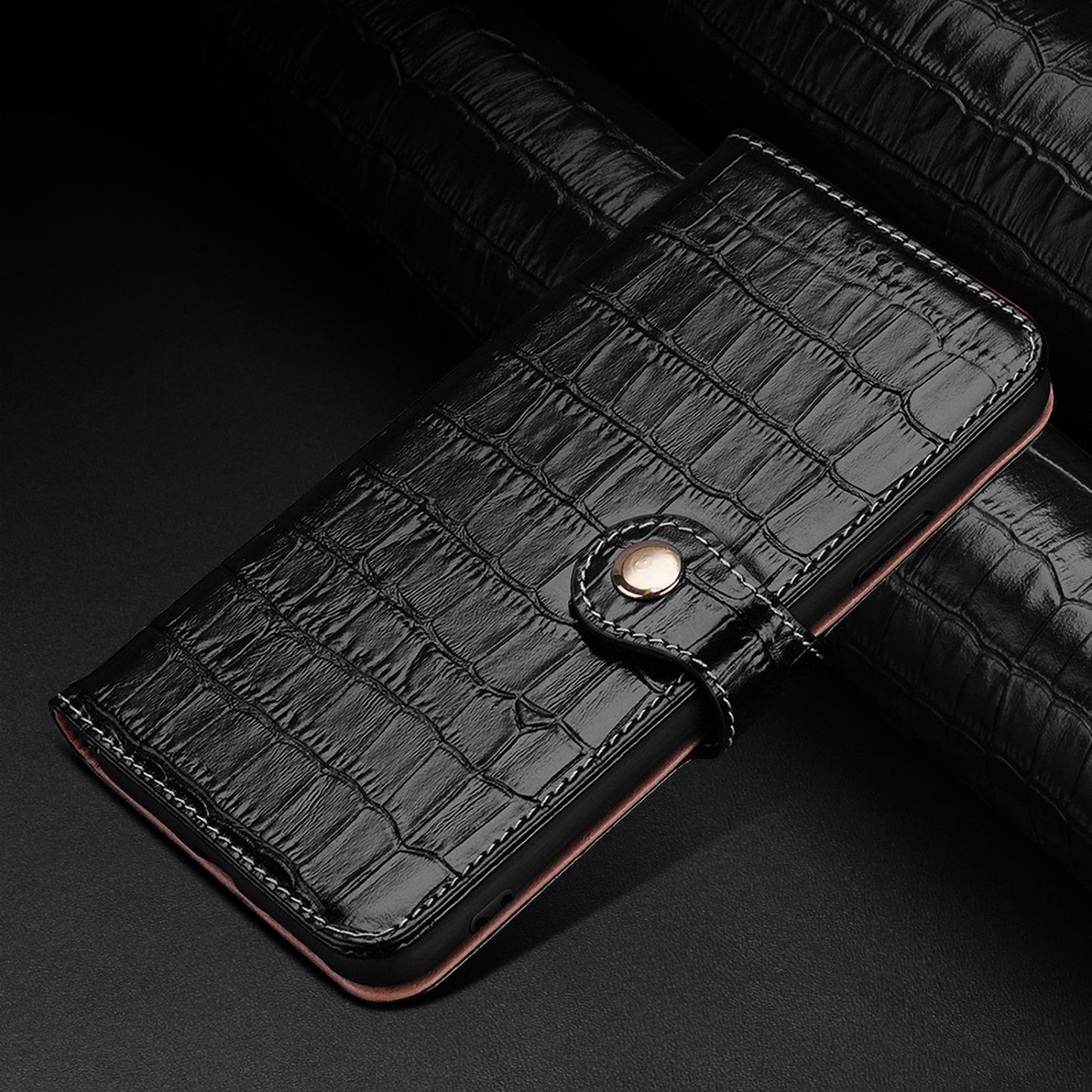 Wallet Crocodile Genuine Leather iPhone 15 Plus Case Flip