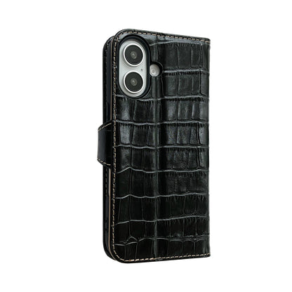 Wallet Crocodile Genuine Leather iPhone 16 Plus Case Flip