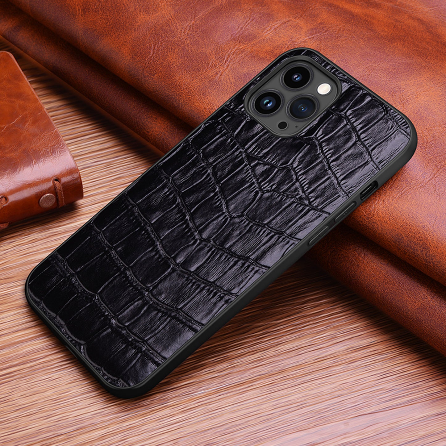 Soft TPU Crocodile Genuine Leather iPhone 15 Plus Case