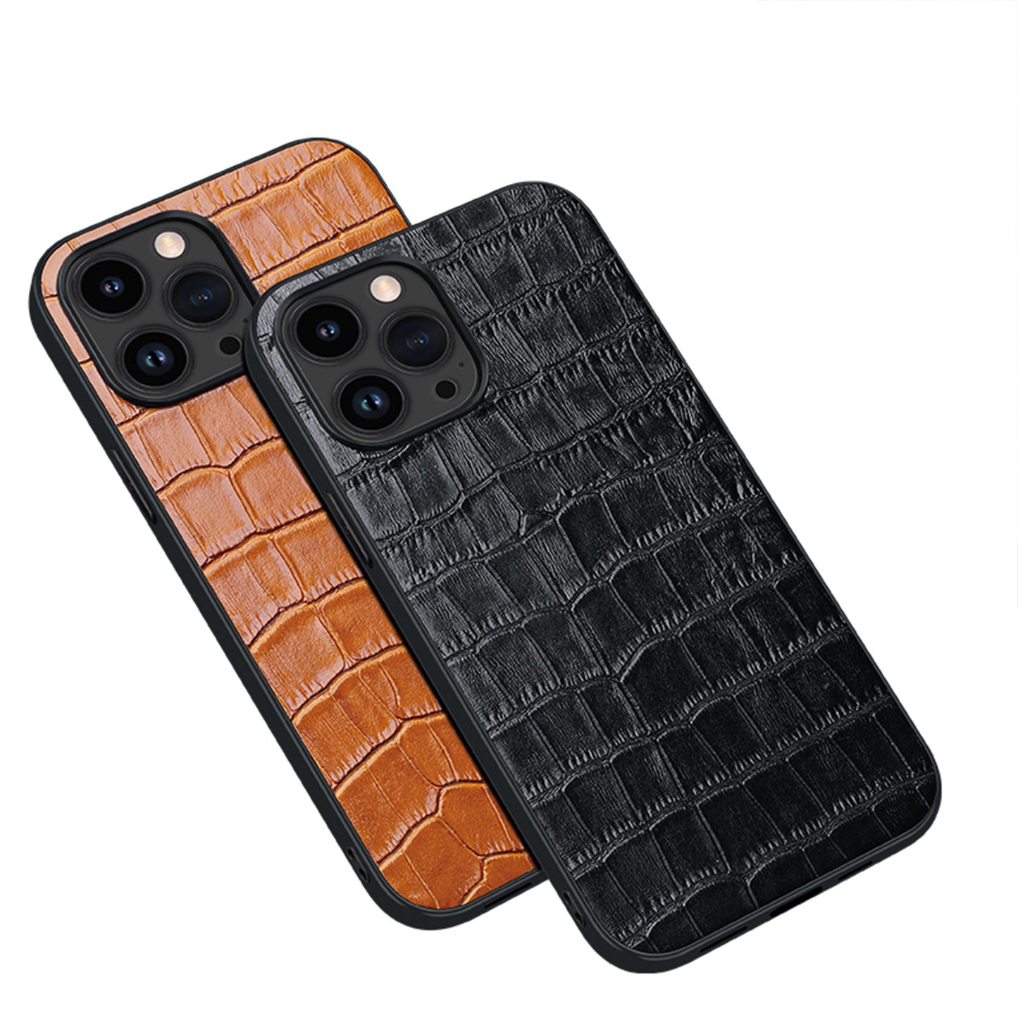 Soft TPU Crocodile Genuine Leather iPhone 15 Plus Case