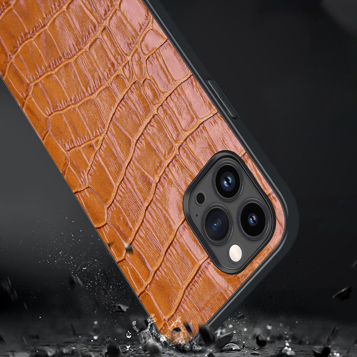 Soft TPU Crocodile Genuine Leather iPhone 15 Plus Case