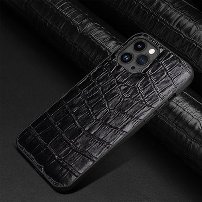 Soft TPU Crocodile Genuine Leather iPhone 15 Plus Case