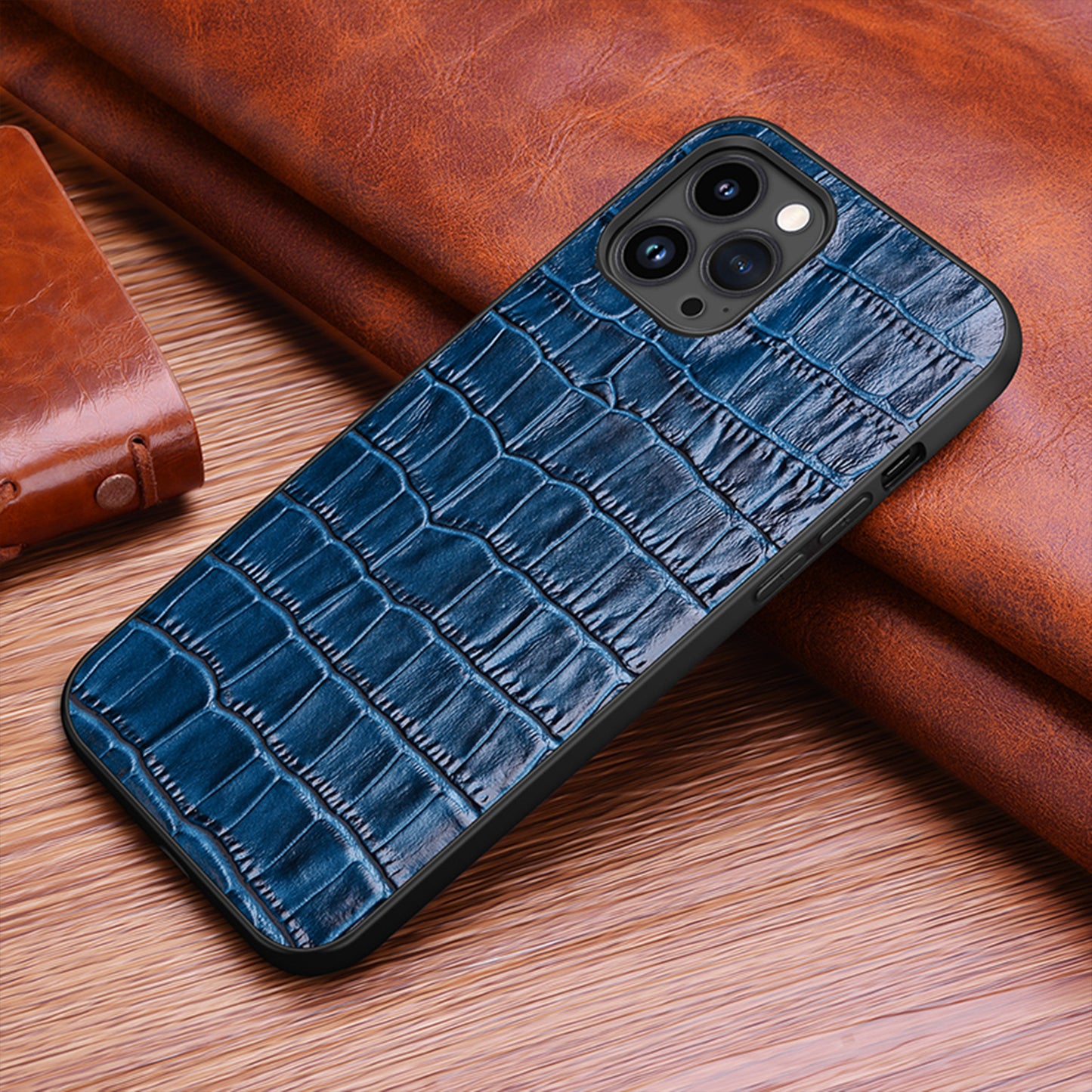 Soft TPU Crocodile Genuine Leather iPhone 15 Plus Case