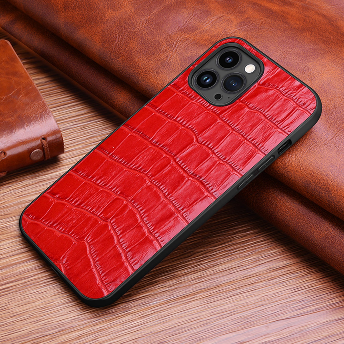 Soft TPU Crocodile Genuine Leather iPhone 15 Plus Case