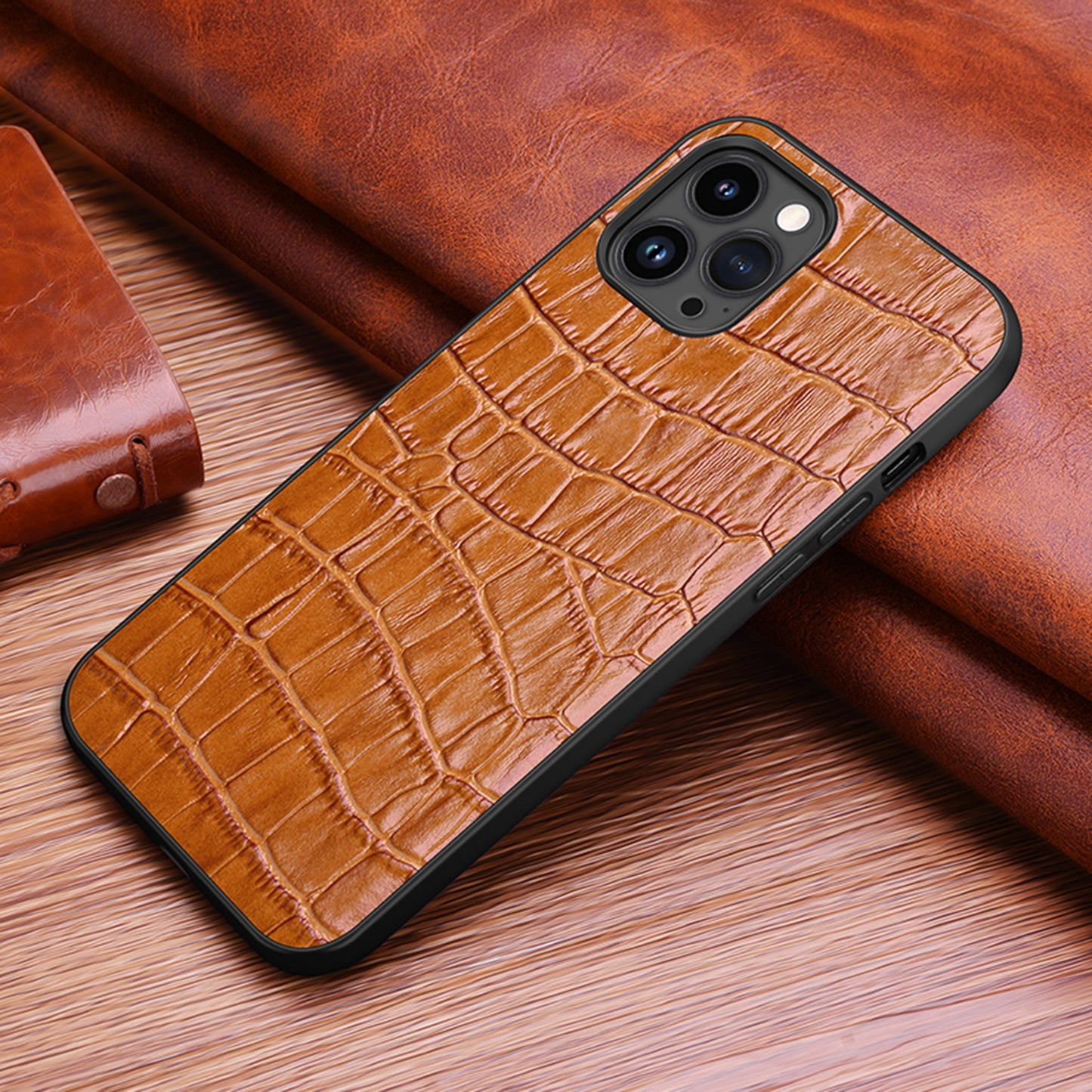 Soft TPU Crocodile Genuine Leather iPhone 15 Plus Case