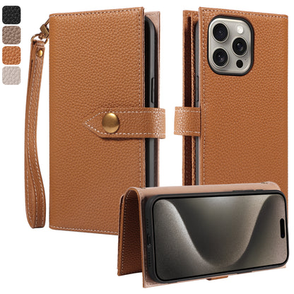 Women's Hand Strap Crow Leather iPhone 13 Case Wallet