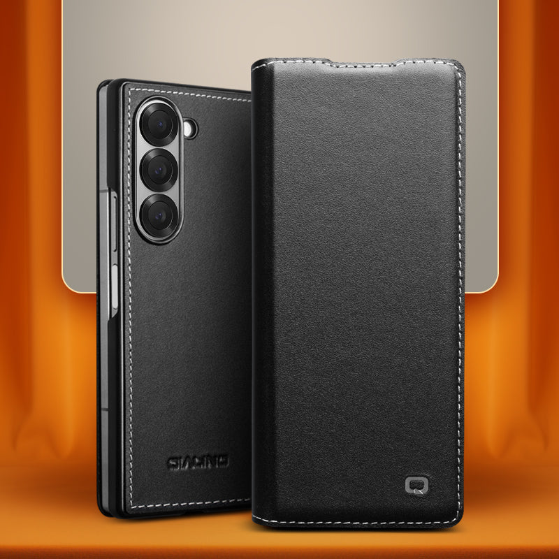 QIALION Deluxe Matte Cowhide Leather Galaxy Z Fold6 Phone Case