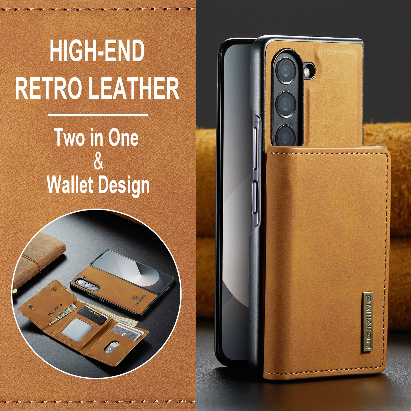 Retro Detachable Fold Wallet Galaxy Z Fold6 Case Magnetic Clip