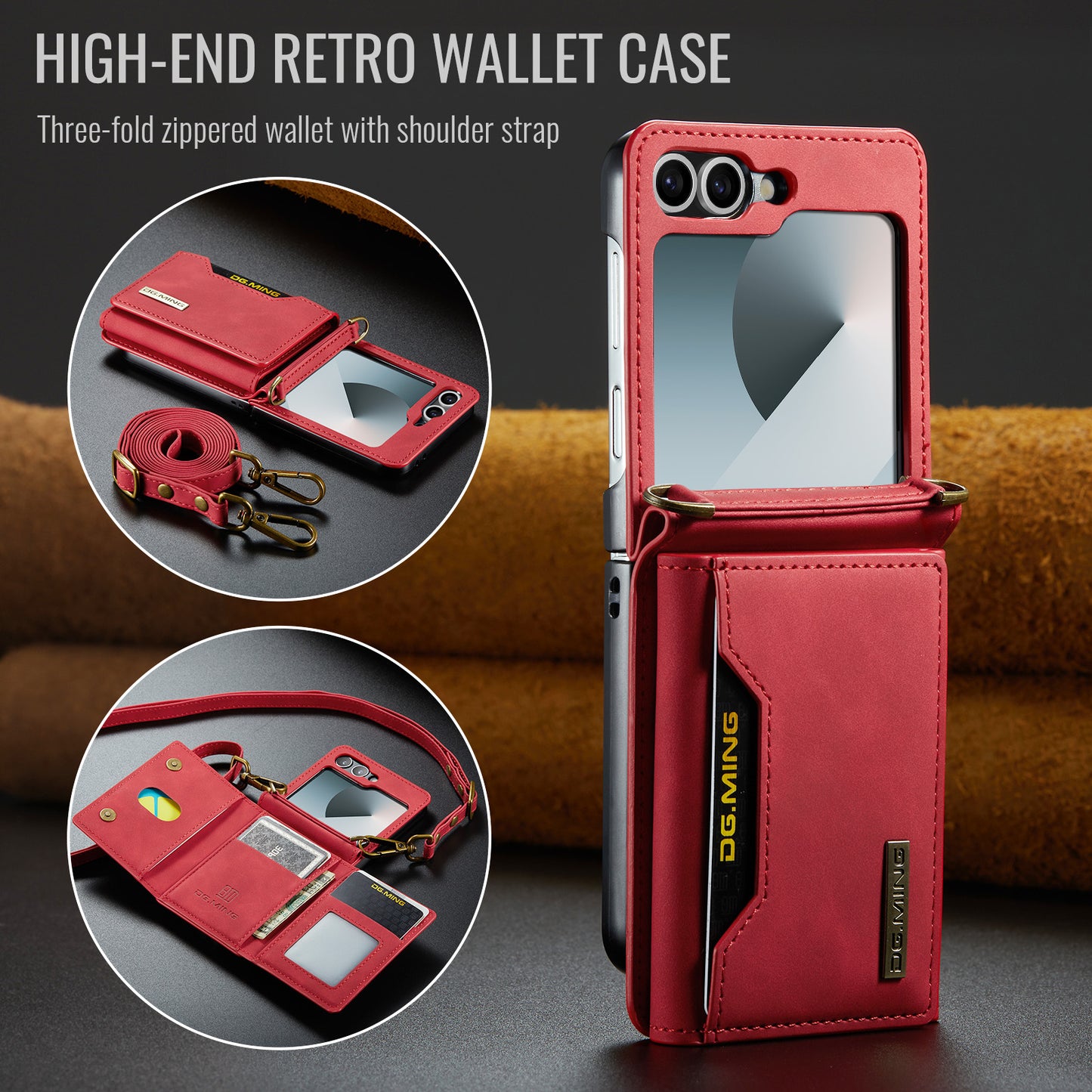 Retro Detachable Fold Card Holder Galaxy Z Flip6 Case Magnetic Clip